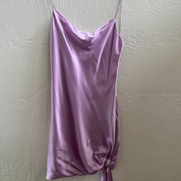 NEW Cinq a Spet Lavender Purple Silk Rhinestone Strap Mini Dress - Picture 7 of 12